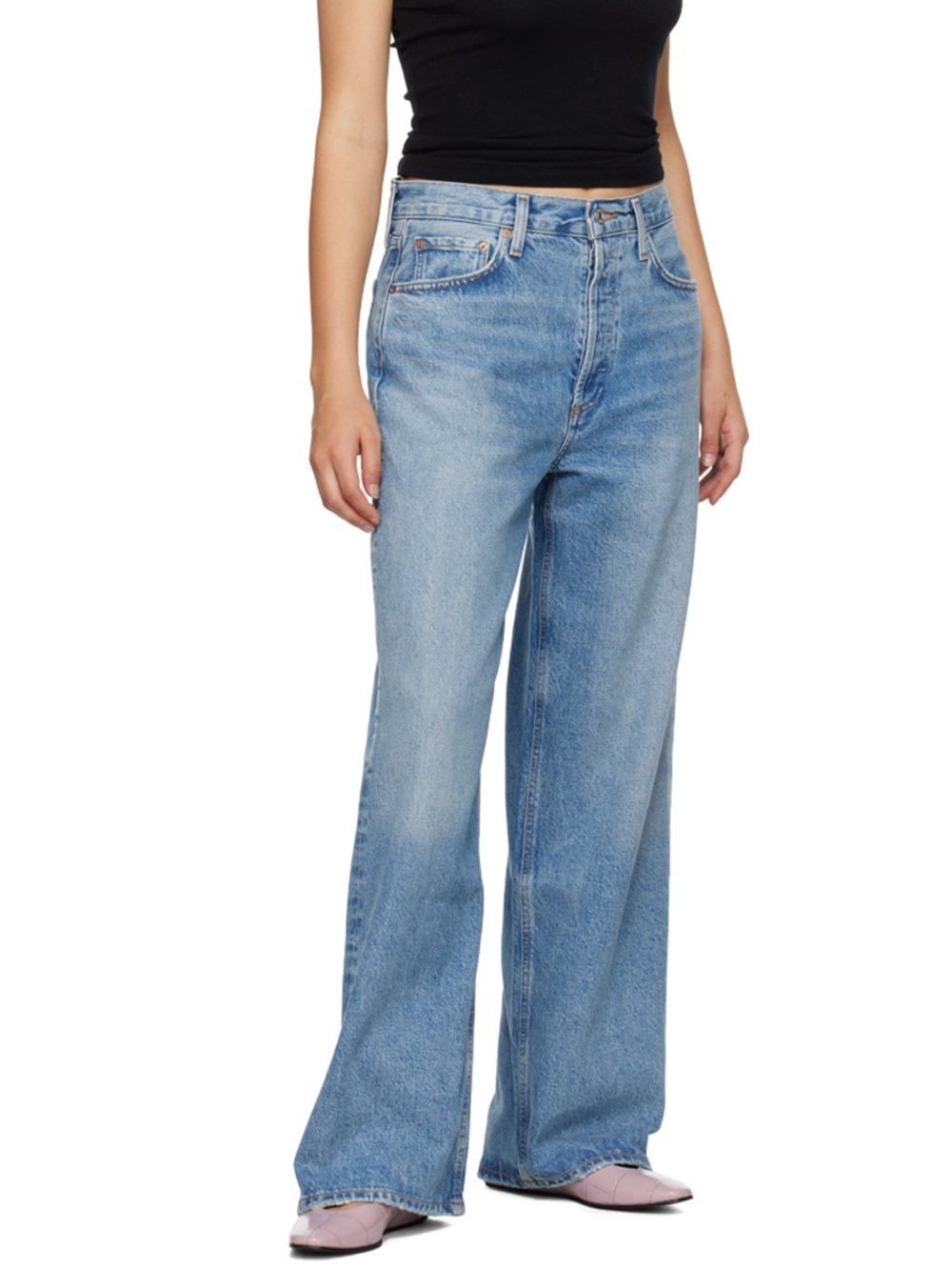 AGOLDE Classic Wide-Leg Light Blue Jeans for Women, size 26